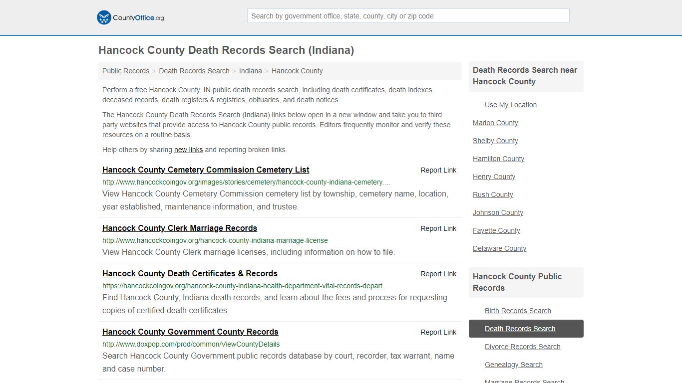 Death Records Search - Hancock County, IN (Death ...