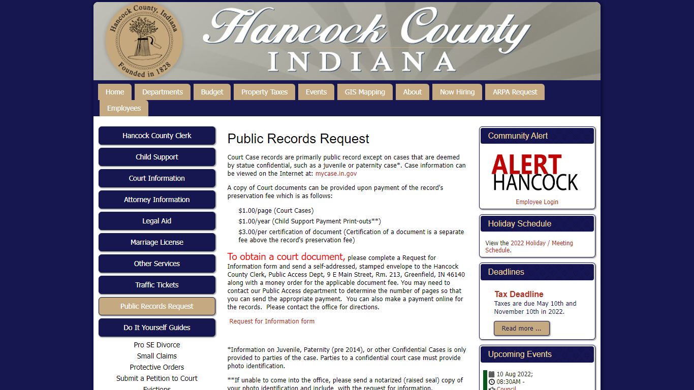 Public Records Request - Hancock County, Indiana