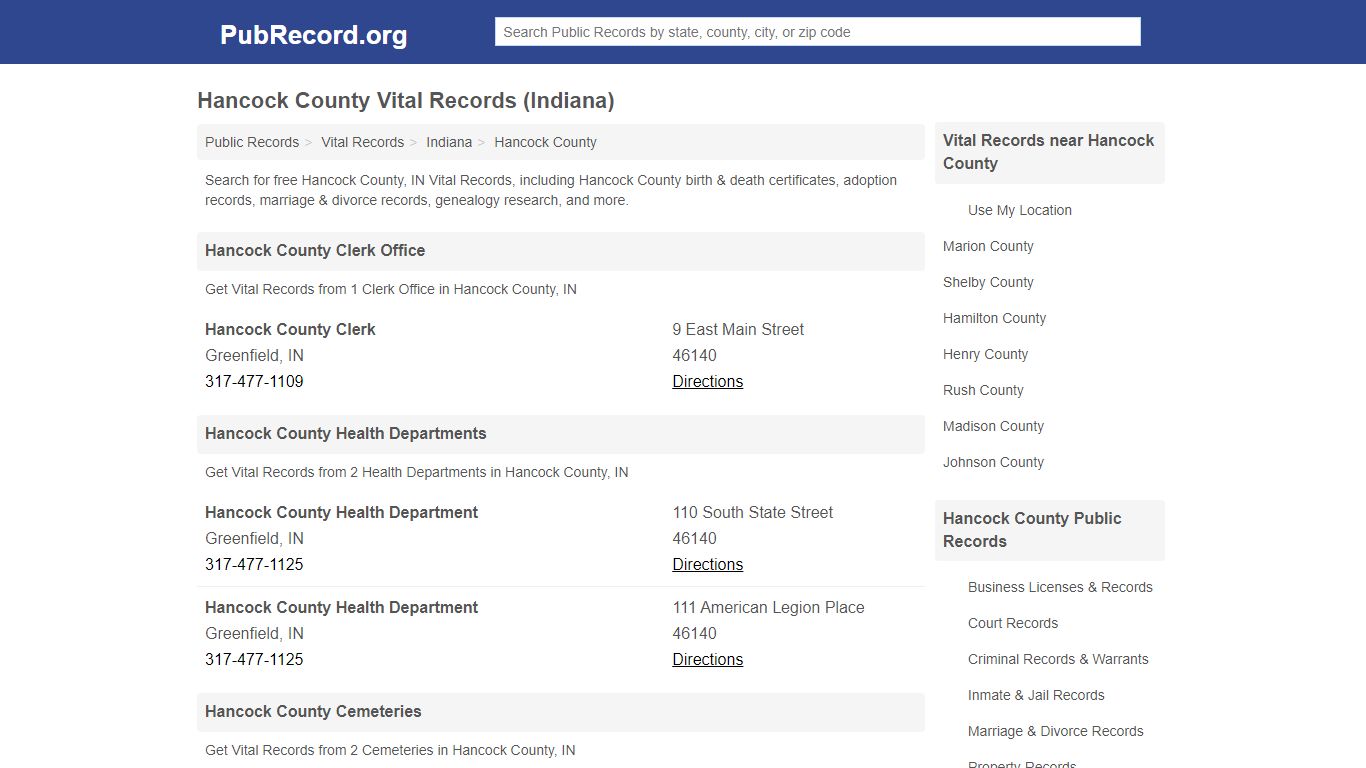 Free Hancock County Vital Records (Indiana Vital Records)