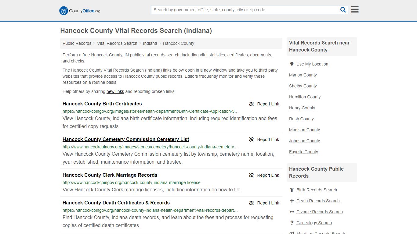 Vital Records Search - Hancock County, IN (Birth, Death ...